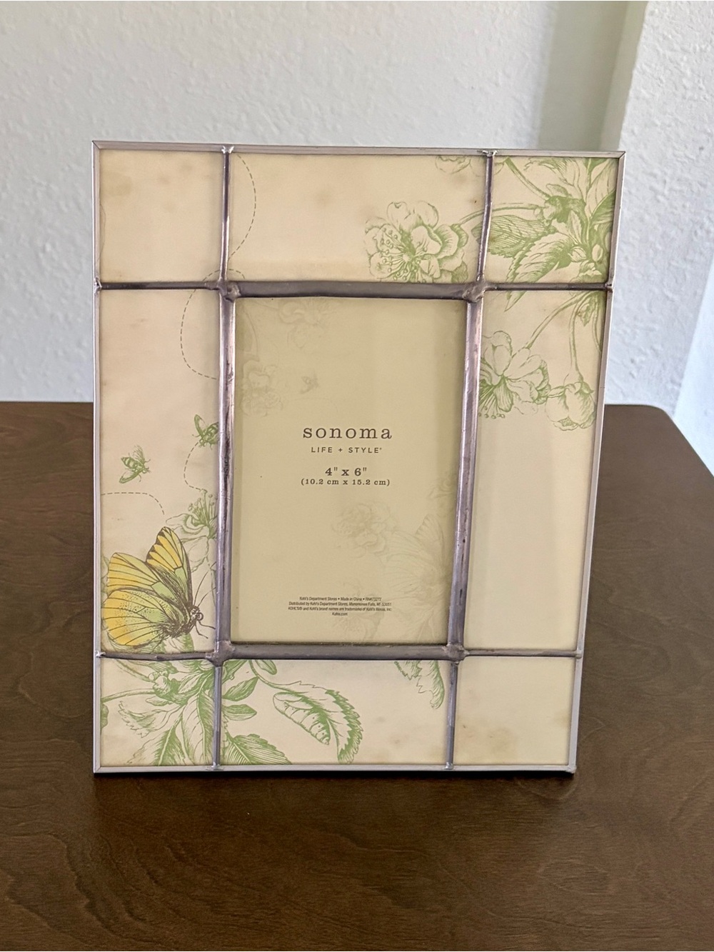 Sonoma Life Style Leaded Stained Glass Portrait Picture Frame 4x6 Butterfly 2011